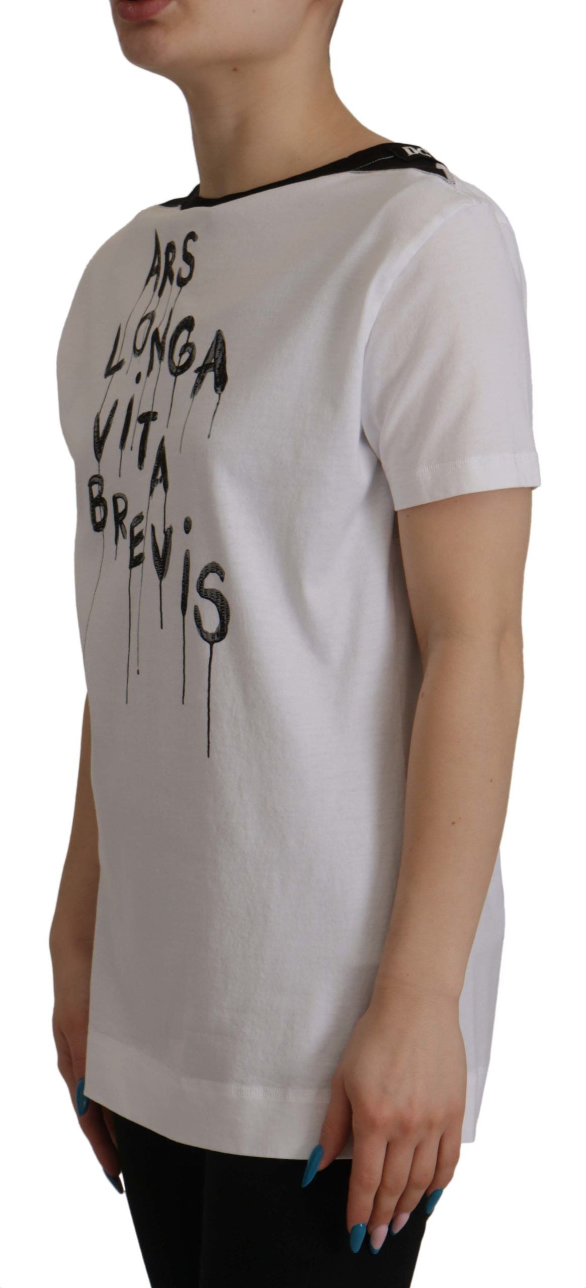 T-shirt col rond en coton blanc à slogan imprimé Dolce &amp; Gabbana