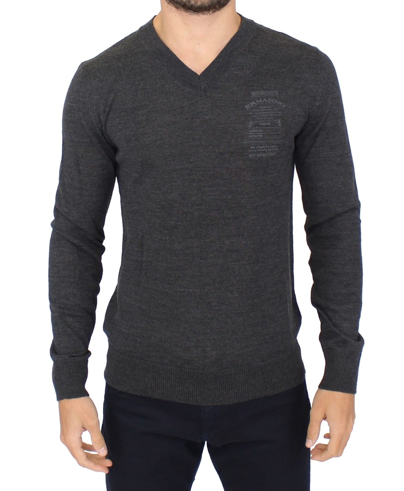 Pull col V en laine mélangée grise Ermanno Scervino