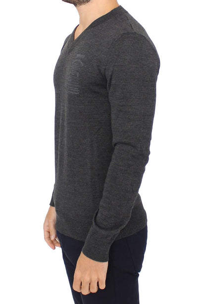 Pull col V en laine mélangée grise Ermanno Scervino