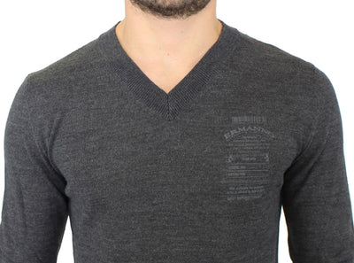Pull col V en laine mélangée grise Ermanno Scervino
