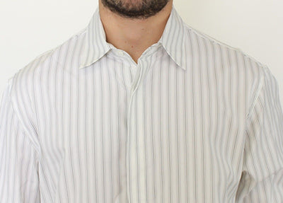 Ermanno Scervino White Black Striped Regular Fit Casual Shirt
