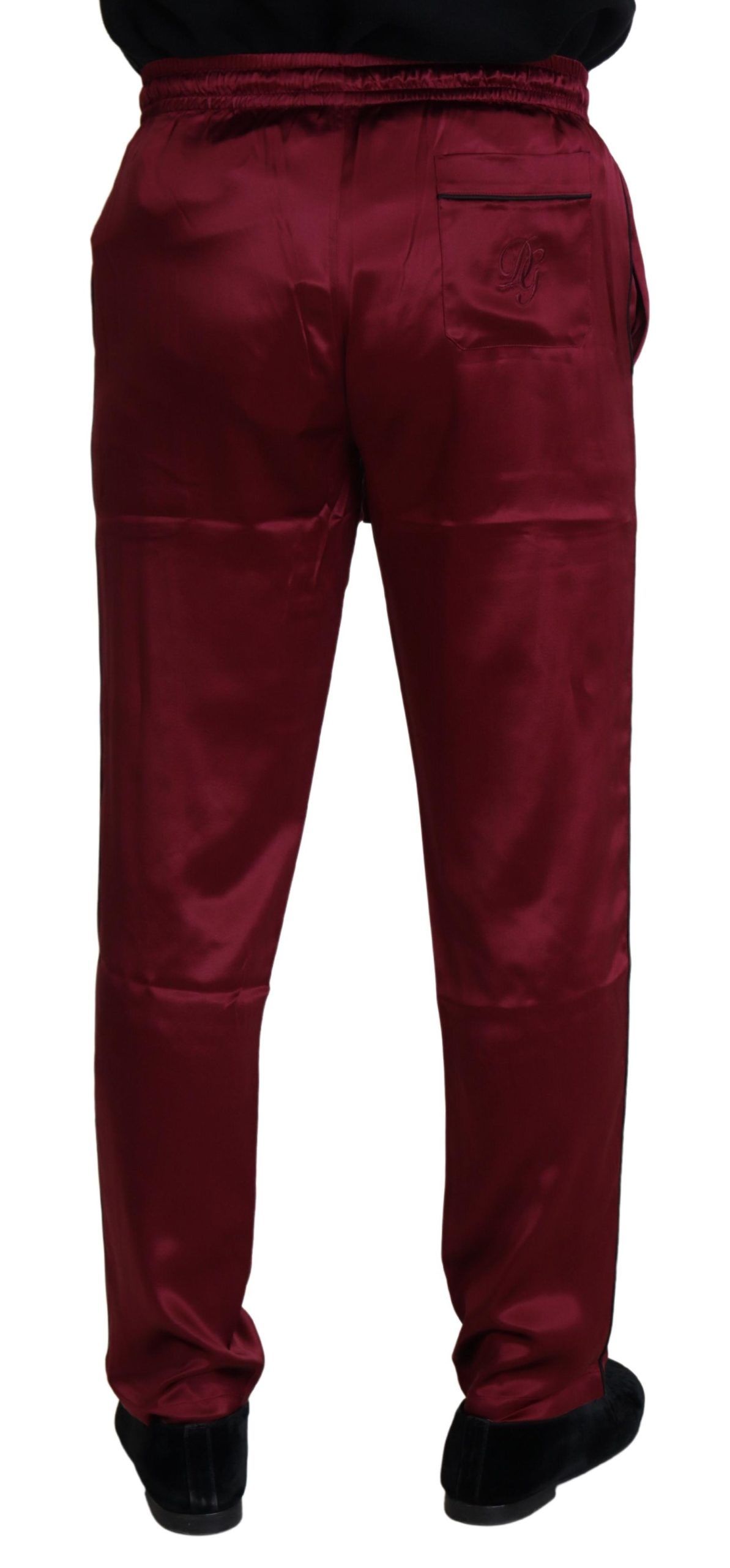 Dolce &amp; Gabbana Bordeaux Zijden DG Slaap Lounge Broek