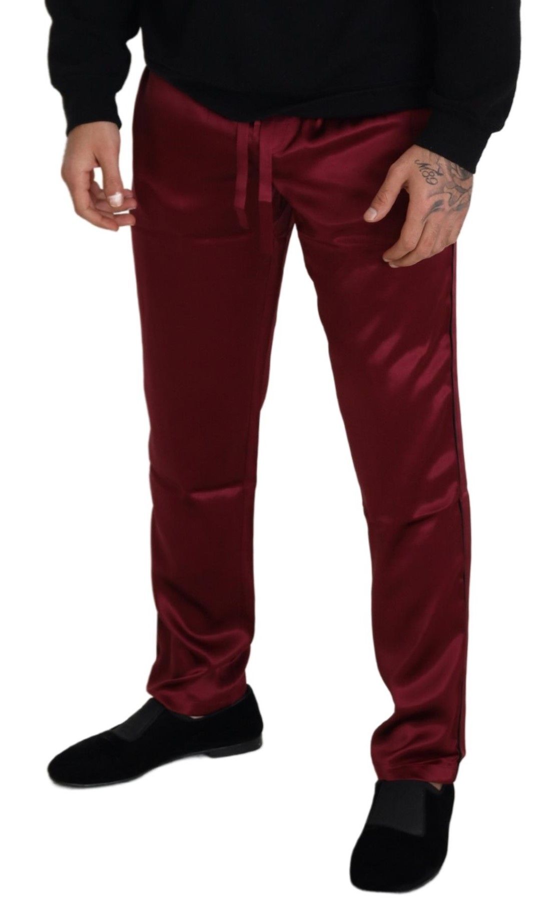 Dolce &amp; Gabbana Bordeaux Zijden DG Slaap Lounge Broek