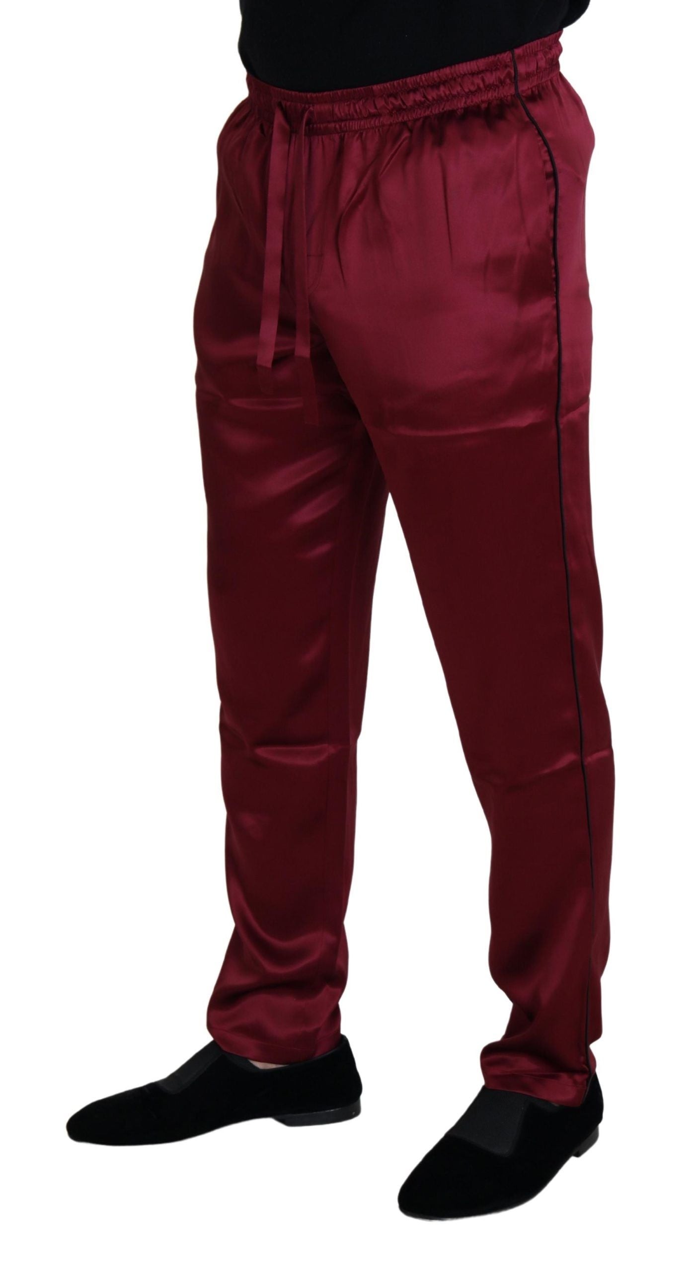 Dolce &amp; Gabbana Bordeaux Zijden DG Slaap Lounge Broek