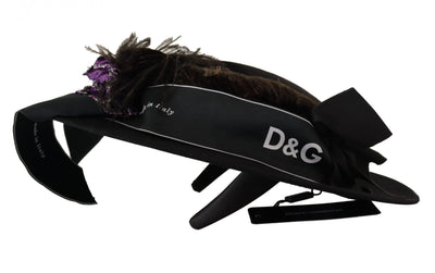 Chapeau Fedora Dolce &amp; Gabbana avec broche en forme de cœur et plumes en cristal noir