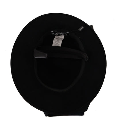 Chapeau Fedora Dolce &amp; Gabbana avec broche en forme de cœur et plumes en cristal noir