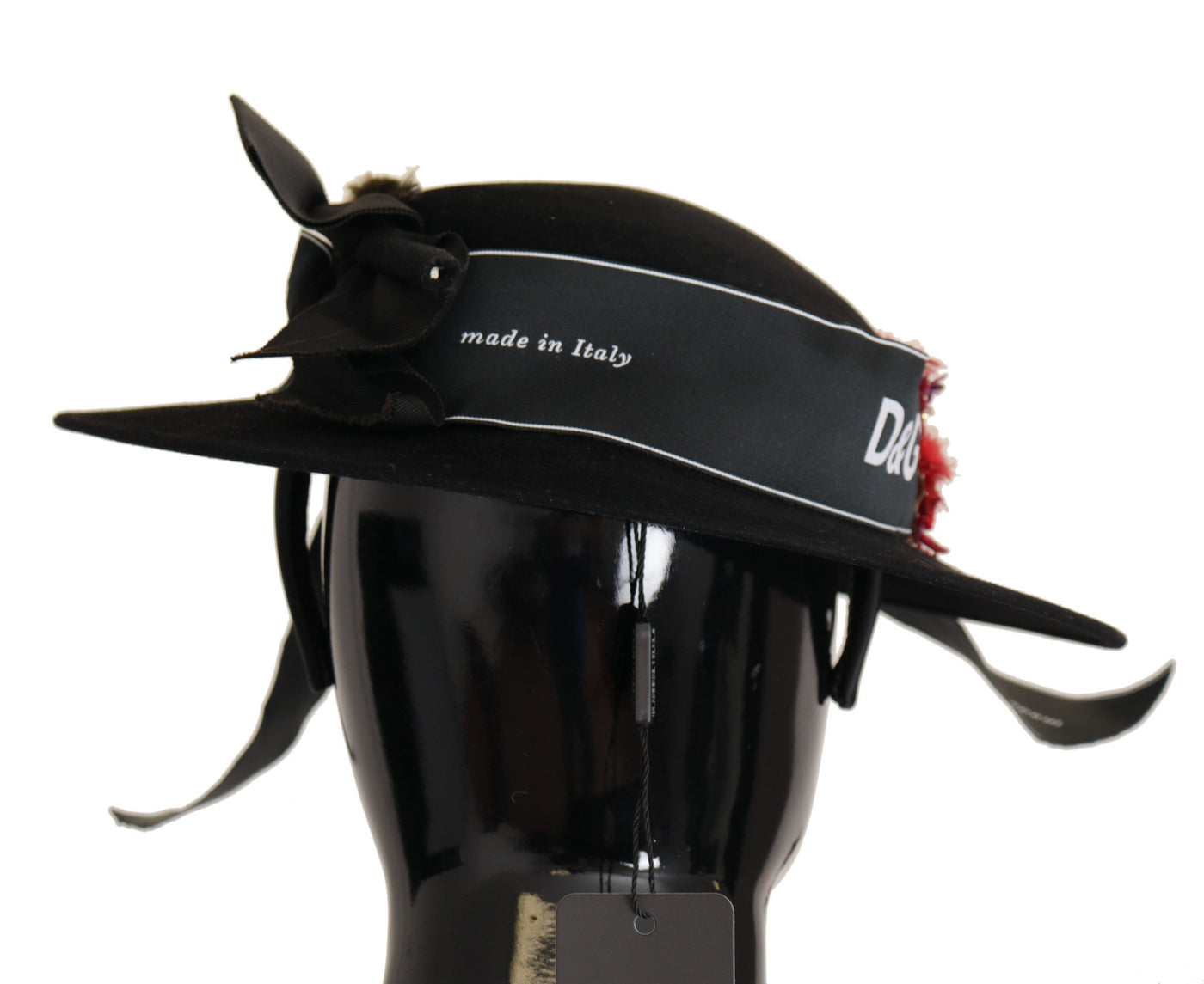 Chapeau Fedora Dolce &amp; Gabbana avec broche en forme de cœur et plumes en cristal noir