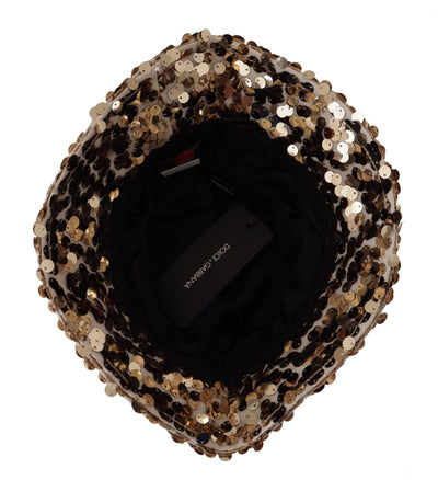 Chapeau bob Dolce &amp; Gabbana en soie dorée orné de sequins