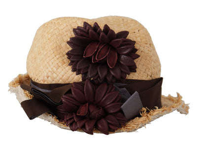 Chapeau de paille à rubans jaunes et fleurs Dolce &amp; Gabbana