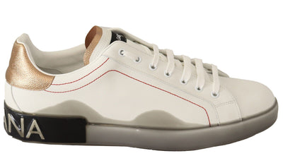 Dolce &amp; Gabbana Witgouden Leren Lage Sneakers Casual Schoenen