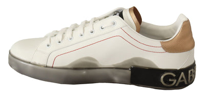 Dolce &amp; Gabbana Witgouden Leren Lage Sneakers Casual Schoenen