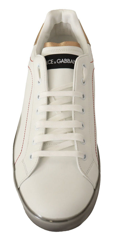 Dolce &amp; Gabbana Witgouden Leren Lage Sneakers Casual Schoenen