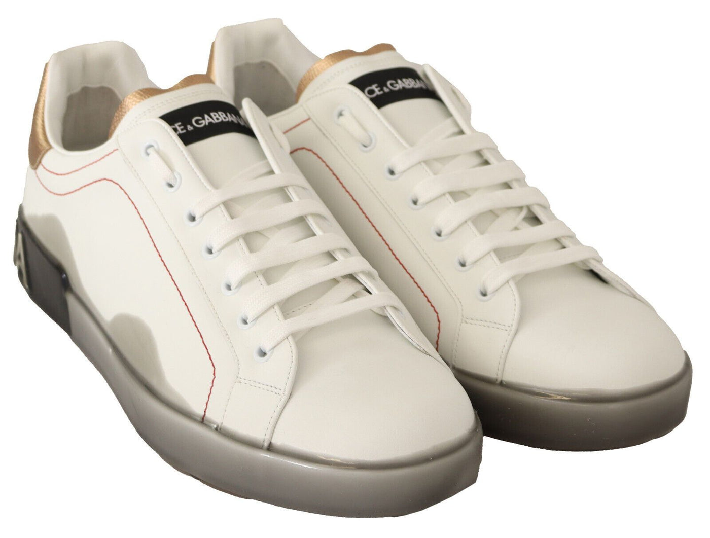 Dolce &amp; Gabbana Witgouden Leren Lage Sneakers Casual Schoenen