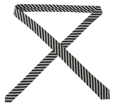 Denny Rose White Blue Striped Classic Adjustable Men Silk Tie