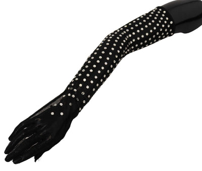 Gants en tulle de coton à cristaux noirs Dolce &amp; Gabbana