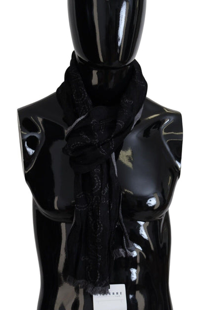 Costume National Noir Gris Logo Imprimé Hommes Cou Châle Écharpe