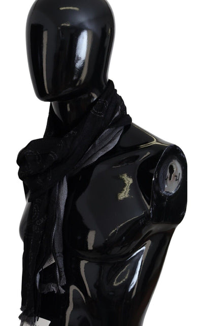 Costume National Noir Gris Logo Imprimé Hommes Cou Châle Écharpe