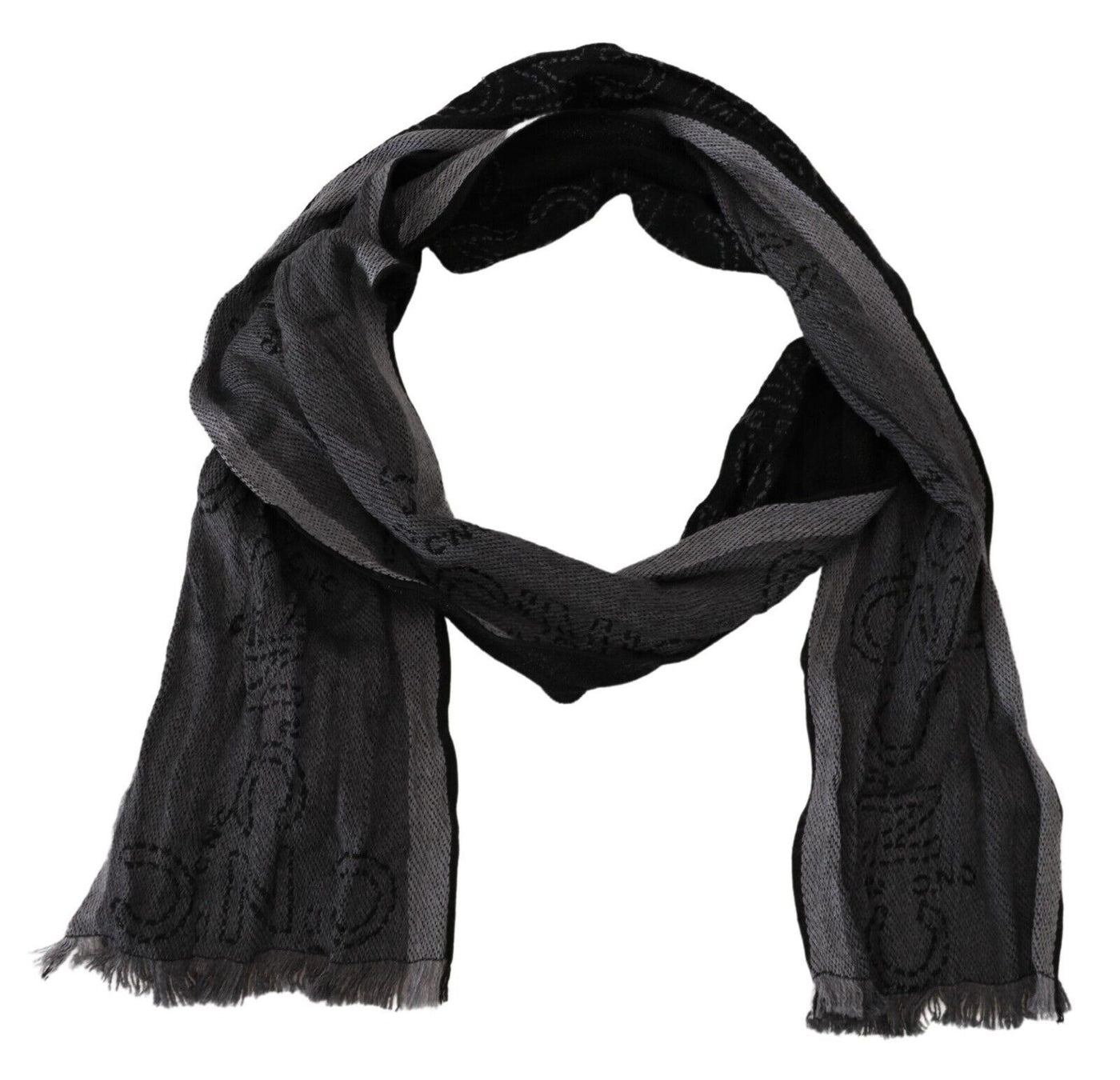 Costume National Noir Gris Logo Imprimé Hommes Cou Châle Écharpe