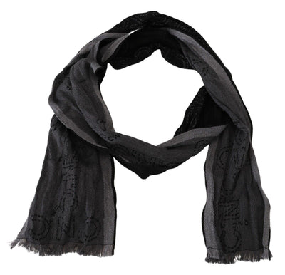 Costume National Noir Gris Logo Imprimé Hommes Cou Châle Écharpe
