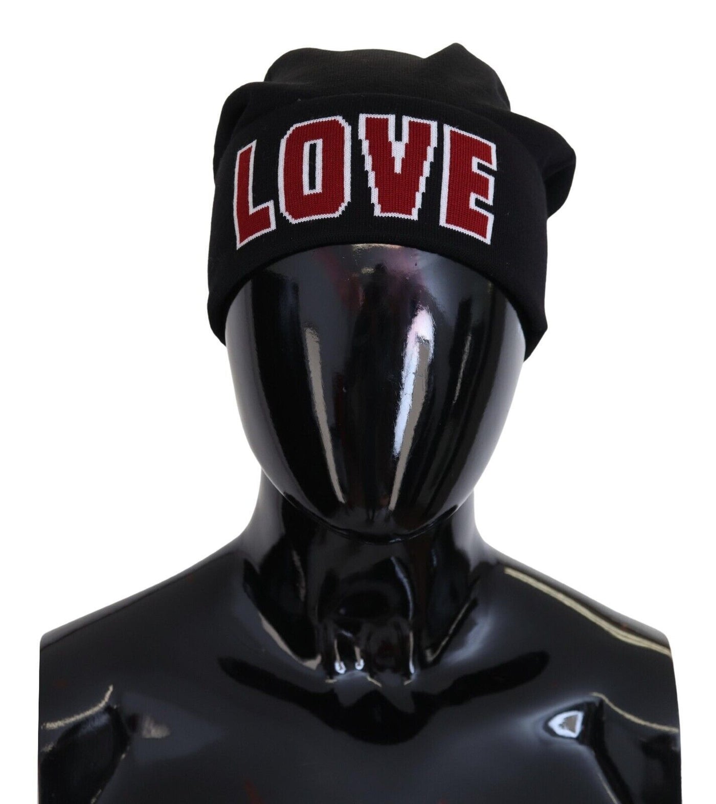 Bonnet d'hiver Dolce &amp; Gabbana en laine noire avec boule de fourrure DG Love, taille unique