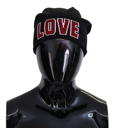 Bonnet d'hiver Dolce &amp; Gabbana en laine noire avec boule de fourrure DG Love, taille unique