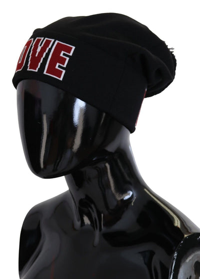 Bonnet d'hiver Dolce &amp; Gabbana en laine noire avec boule de fourrure DG Love, taille unique