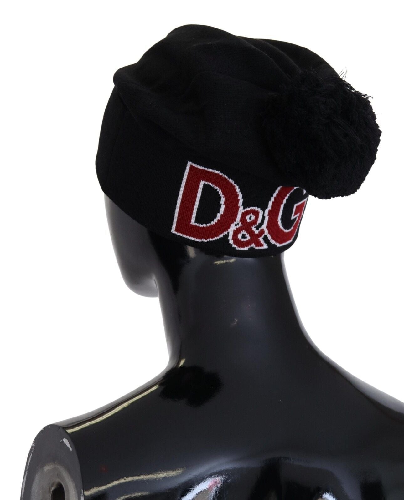 Bonnet d'hiver Dolce &amp; Gabbana en laine noire avec boule de fourrure DG Love, taille unique