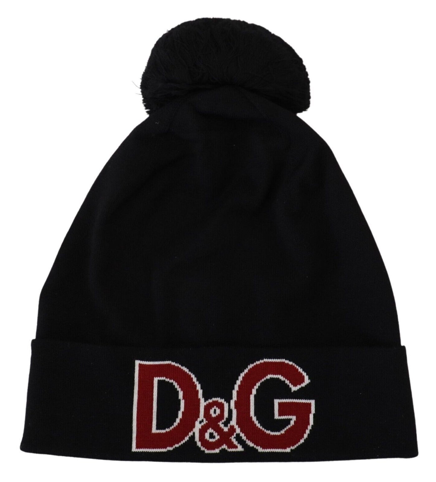 Bonnet d'hiver Dolce &amp; Gabbana en laine noire avec boule de fourrure DG Love, taille unique