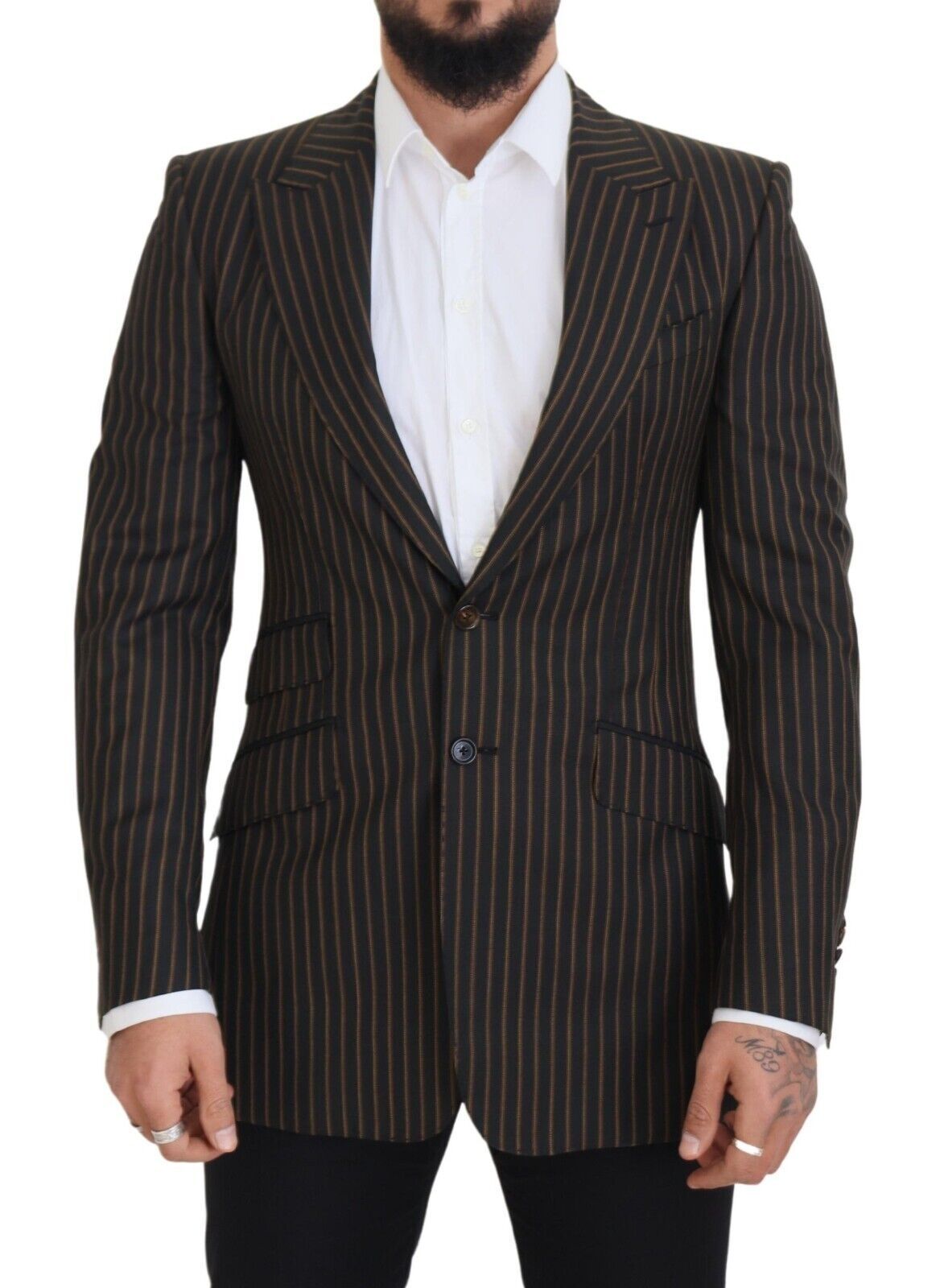 Dolce &amp; Gabbana zwartbruine gestreepte enkelrijsblazer