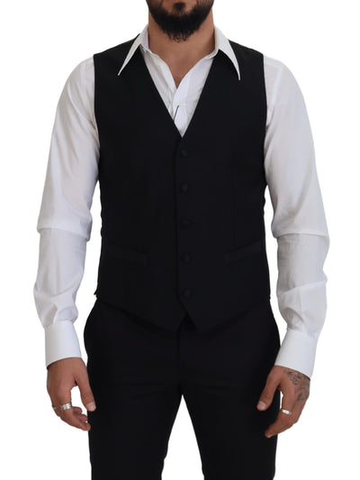 Dolce &amp; Gabbana Zwart Maagdelijke Wollen Vest Formele Jurk Vest