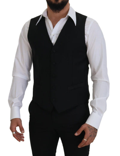 Dolce &amp; Gabbana Zwart Maagdelijke Wollen Vest Formele Jurk Vest