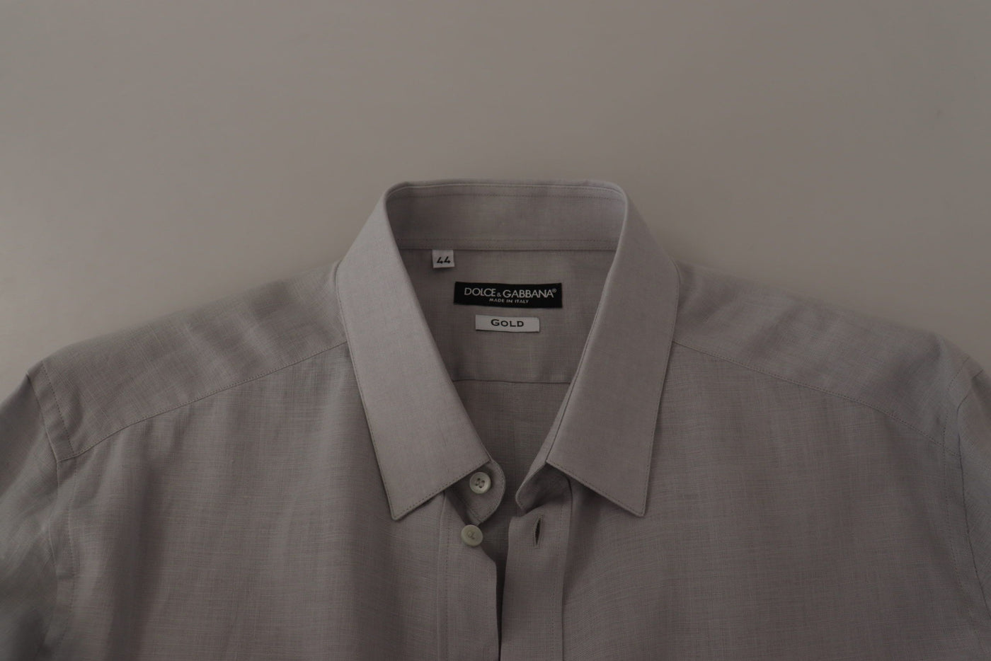 Dolce & Gabbana Gray Linen Long Sleeves Formal GOLD Shirt
