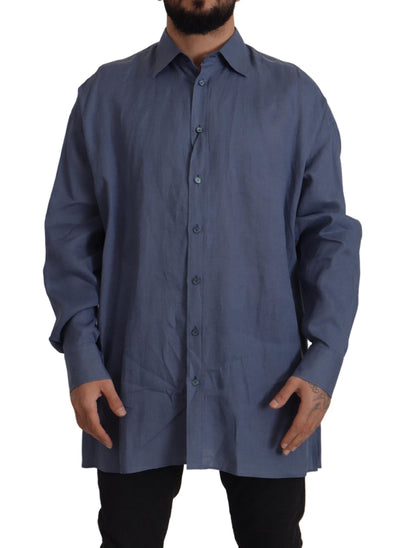 Chemise habillée cintrée en lin bleu foncé Dolce &amp; Gabbana pour homme
