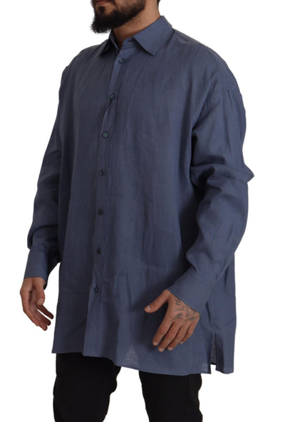 Chemise habillée cintrée en lin bleu foncé Dolce &amp; Gabbana pour homme