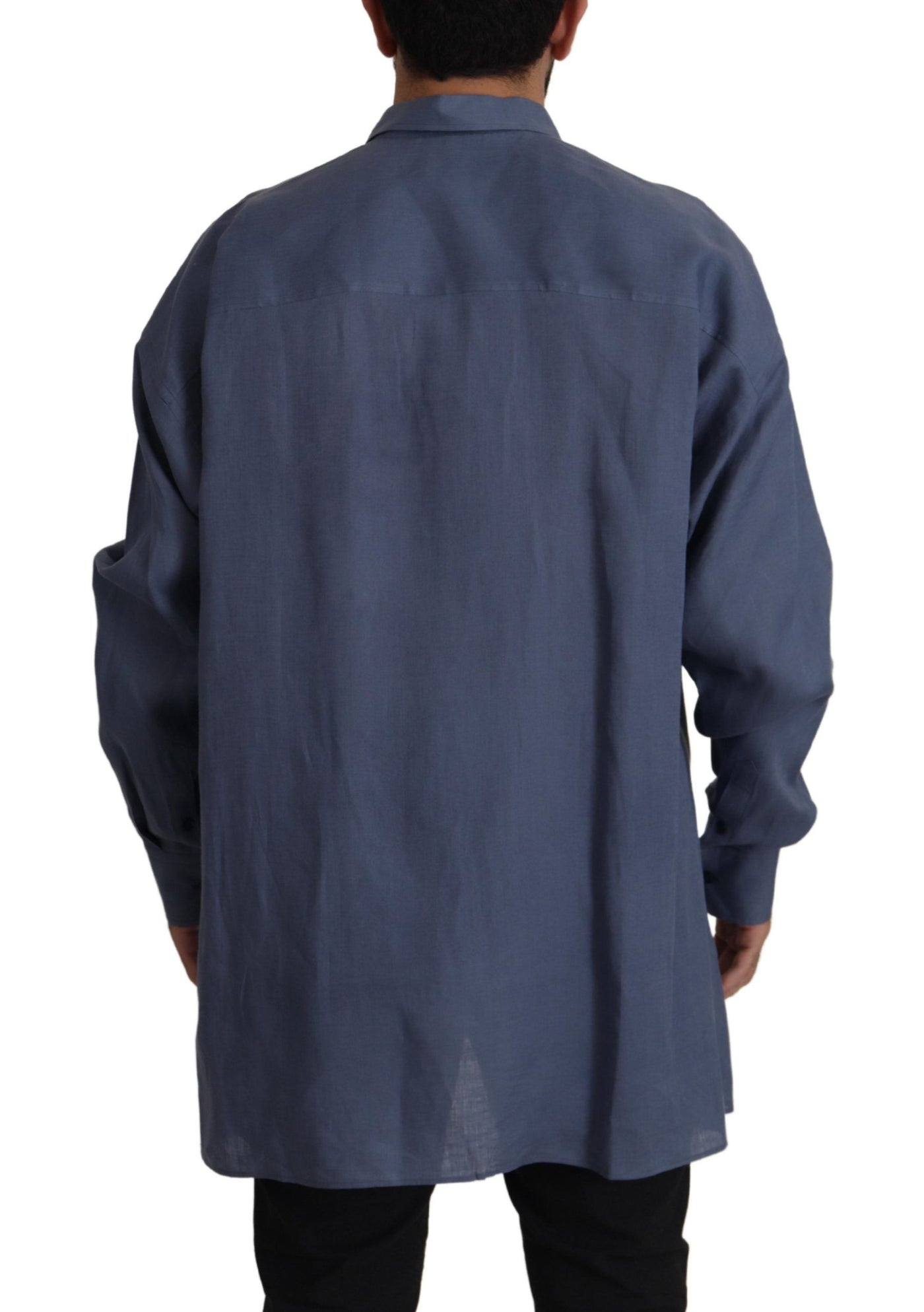 Chemise habillée cintrée en lin bleu foncé Dolce &amp; Gabbana pour homme