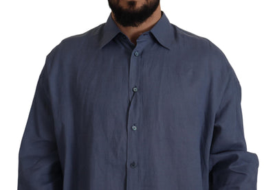 Chemise habillée cintrée en lin bleu foncé Dolce &amp; Gabbana pour homme