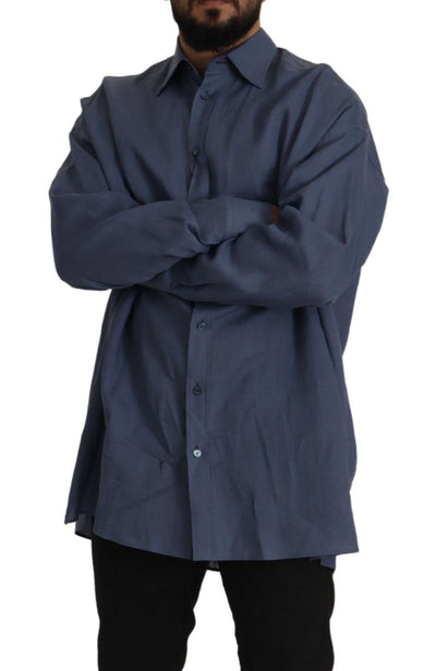 Chemise habillée cintrée en lin bleu foncé Dolce &amp; Gabbana pour homme