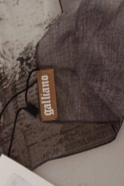 Foulard carré en coton noir imprimé journal John Galliano