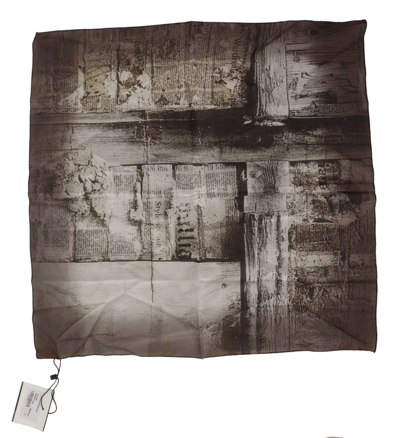 Foulard carré en coton noir imprimé journal John Galliano