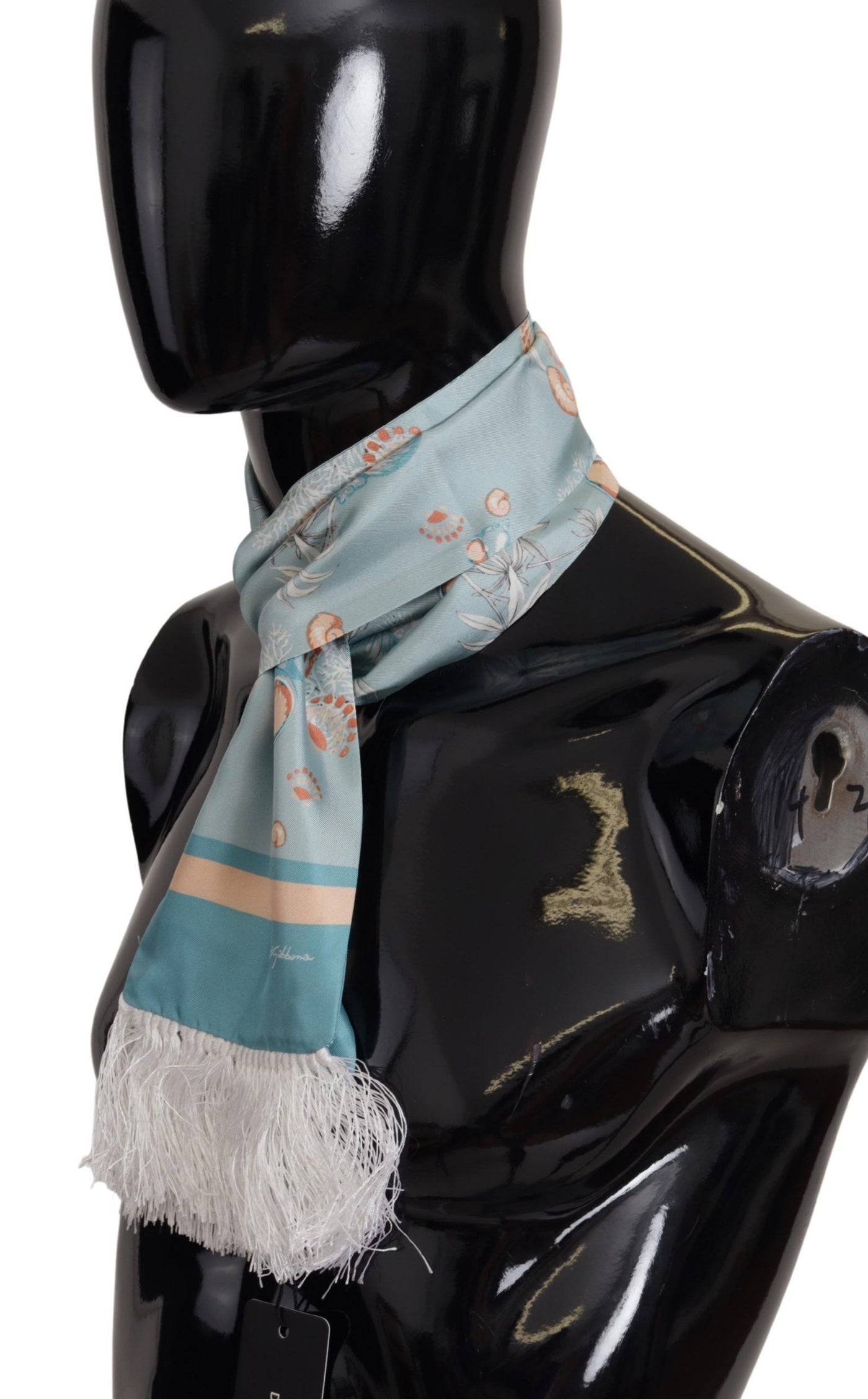 Foulard à franges en soie bleue brillante à imprimé coquillage Dolce &amp; Gabbana