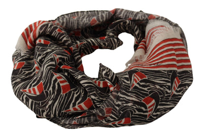 Foulard châle Dolce &amp; Gabbana en lin noir et rouge à rayures voiliers