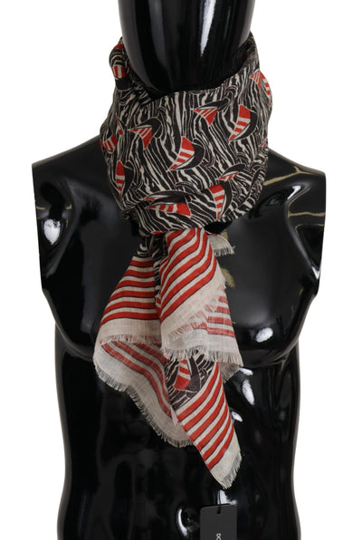 Foulard châle Dolce &amp; Gabbana en lin noir et rouge à rayures voiliers