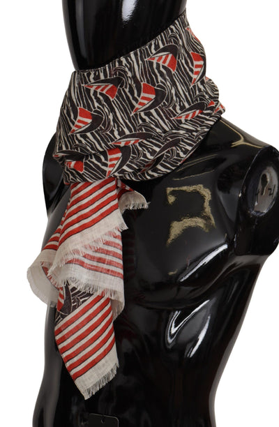 Foulard châle Dolce &amp; Gabbana en lin noir et rouge à rayures voiliers