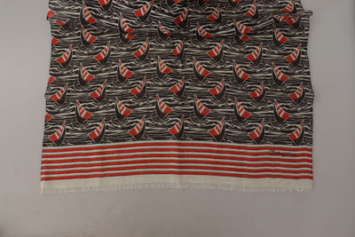 Foulard châle Dolce &amp; Gabbana en lin noir et rouge à rayures voiliers