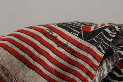 Foulard châle Dolce &amp; Gabbana en lin noir et rouge à rayures voiliers