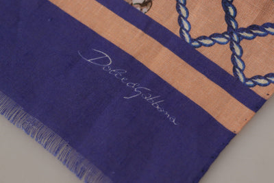 Foulard châle en lin bleu à motif coquillages Dolce &amp; Gabbana pour homme