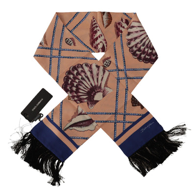 Foulard en soie à franges et châle Dolce &amp; Gabbana à motif coquillage multicolore et logo DG