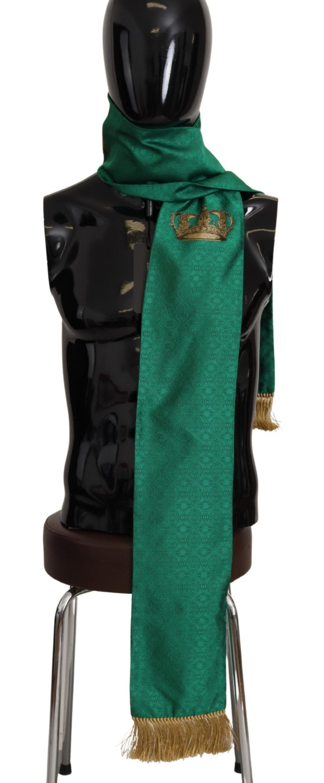 Dolce &amp; Gabbana Châle brodé à franges en soie mélangée avec couronne verte