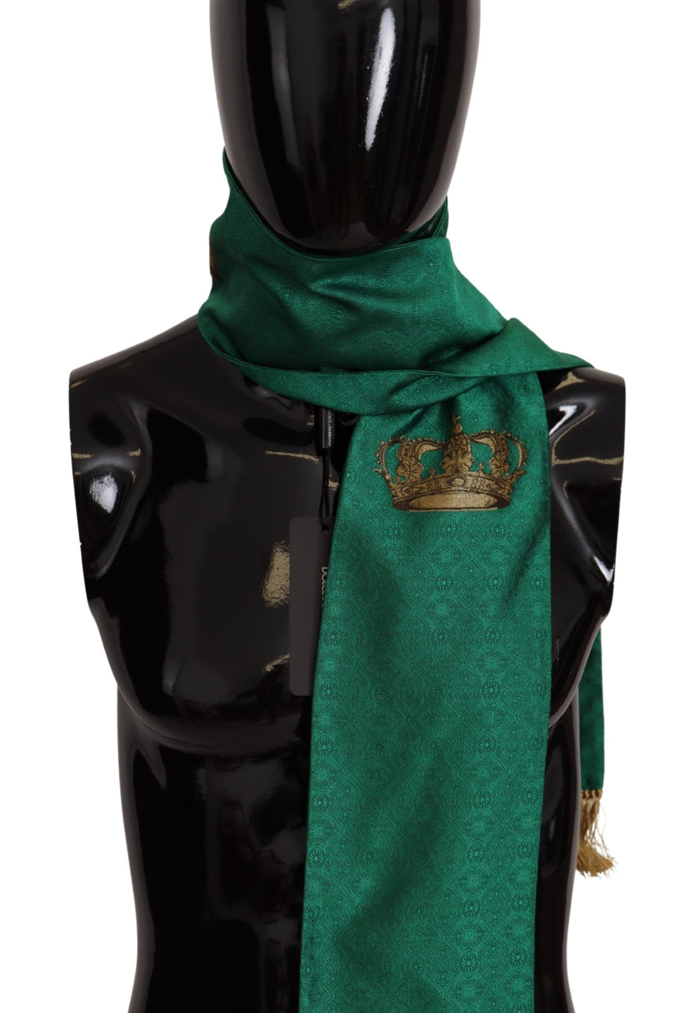 Dolce &amp; Gabbana Châle brodé à franges en soie mélangée avec couronne verte