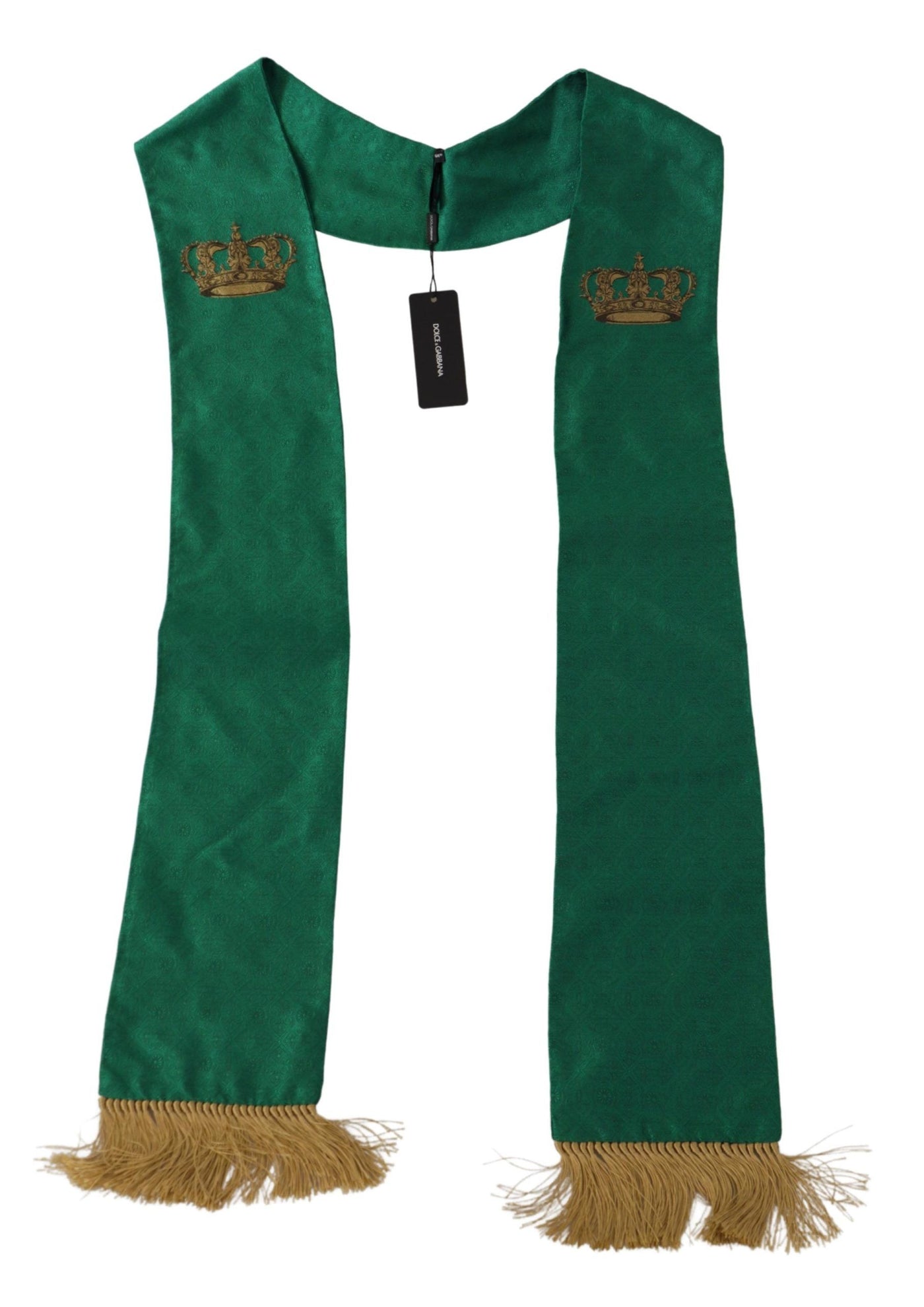 Dolce &amp; Gabbana Châle brodé à franges en soie mélangée avec couronne verte